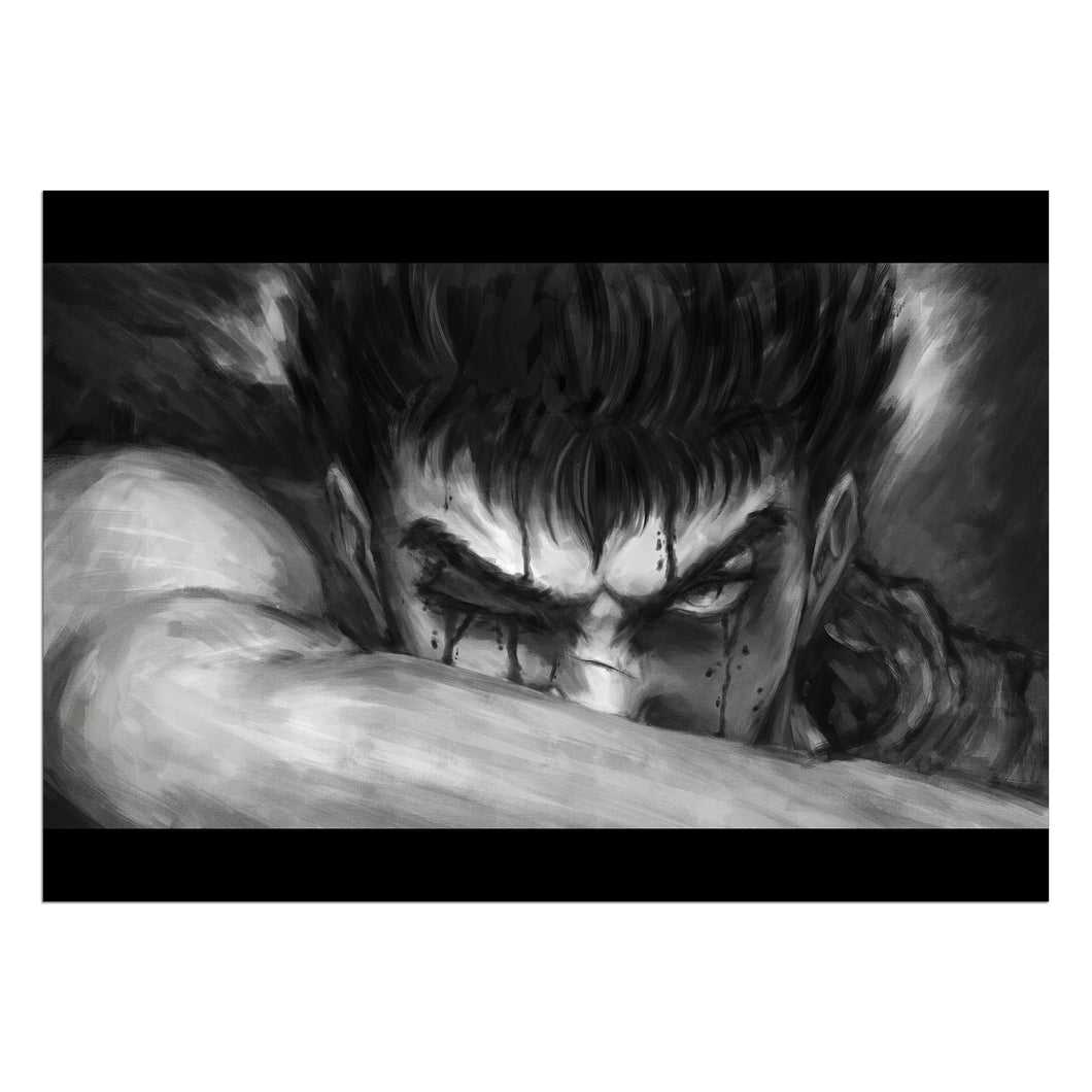 Print Guts Berserk inspiré de l'Ange Déchu de Cabanel, illustration classique et manga fusionnées.